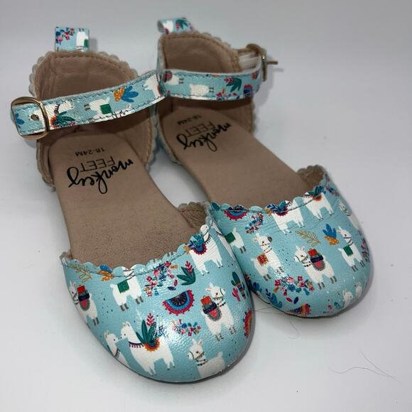 Monkeyfeet Other - MonkeyFeet 18/24m 7/7.5 Llama Print Dorsay Flats Sandal Ankle Strap Boutique